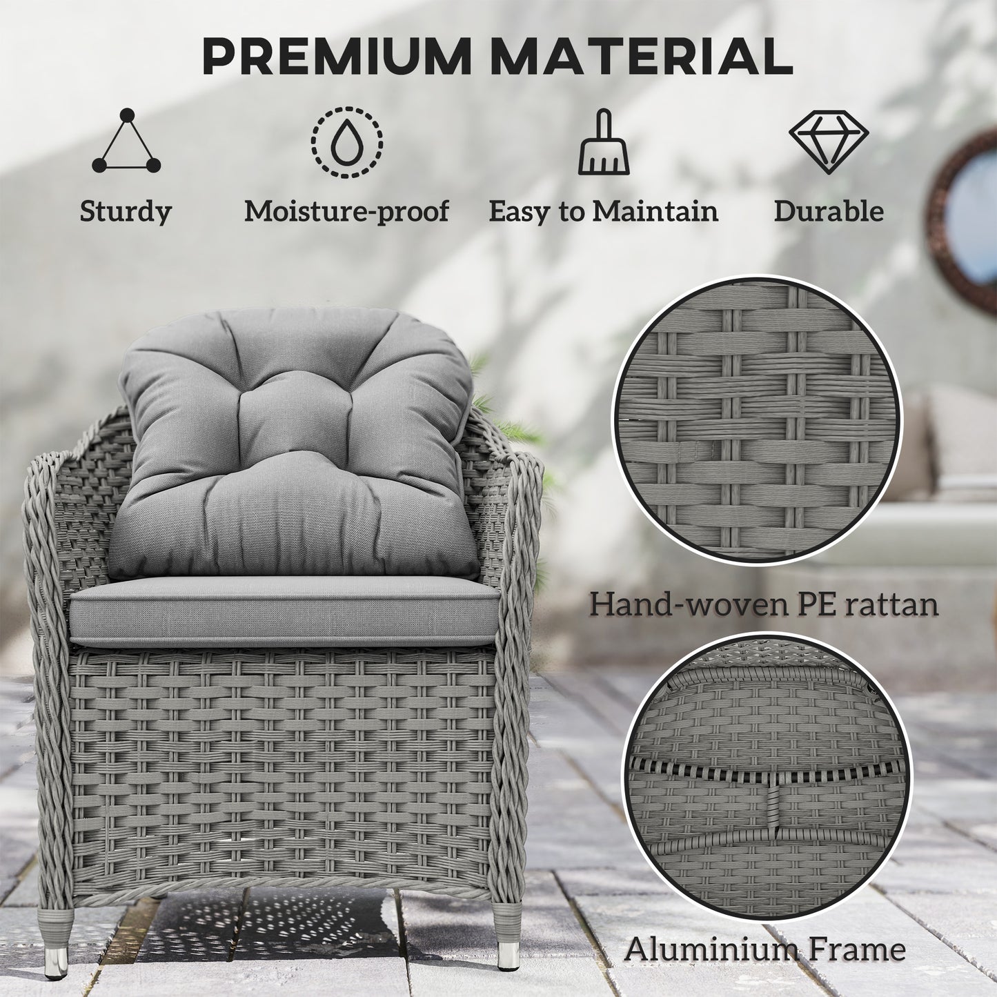 6-Seater PE Rattan Garden Dining Set with Cushions & Glass Table