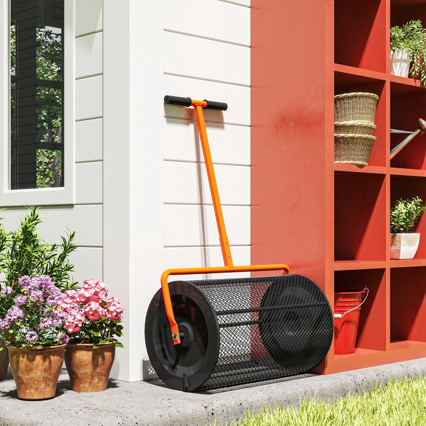 24-Inch Garden Compost Spreader with Adjustable Handle