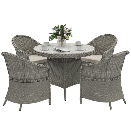 Grey Rattan Dining Set for 4 with Cushions & Umbrella Hole