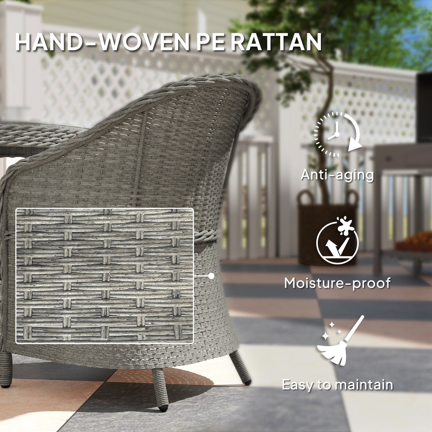 Grey Rattan Dining Set for 4 with Cushions & Umbrella Hole