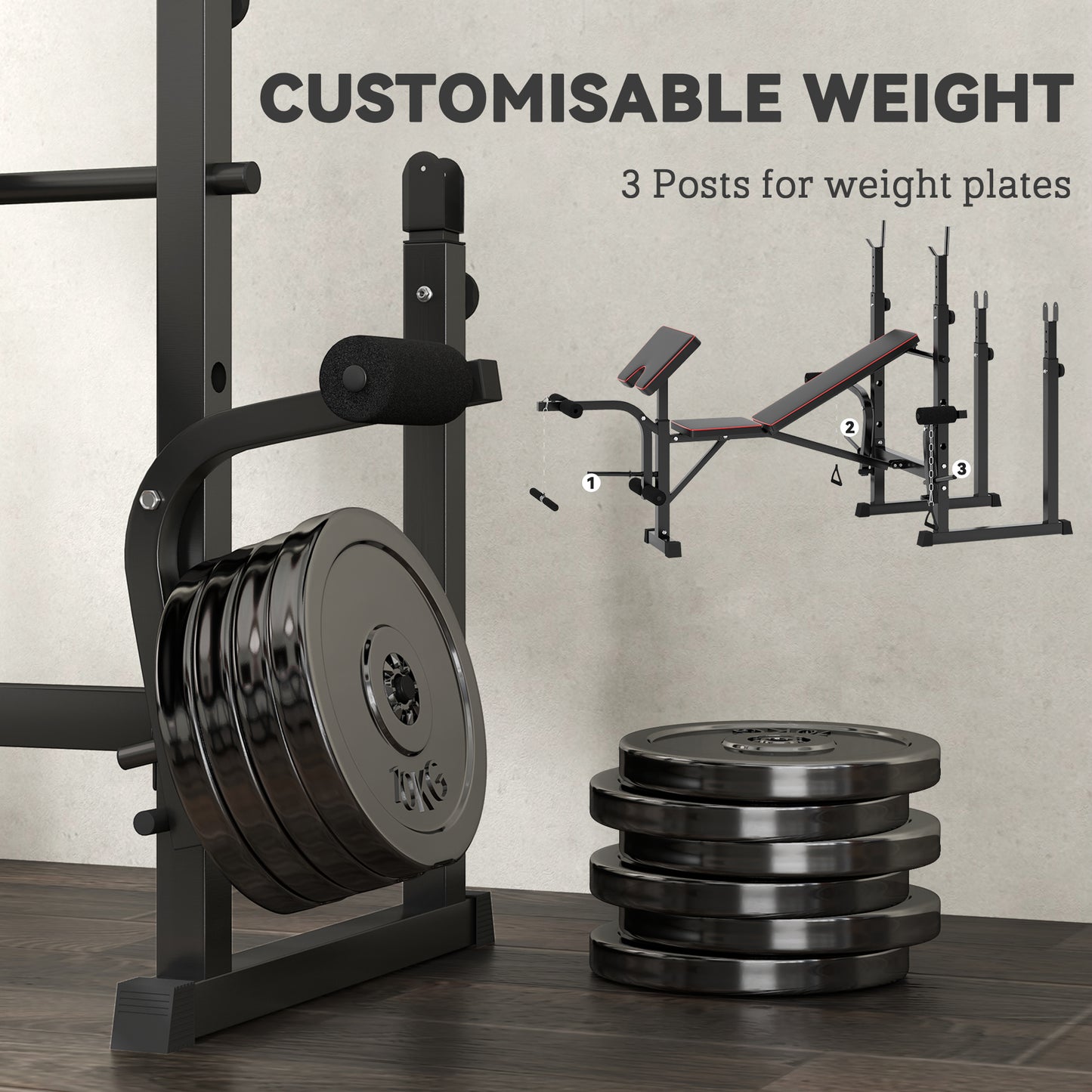 SPORTNOW 3-in-1 Folding Weight Bench: Rack, Preacher Curl & Leg Machine