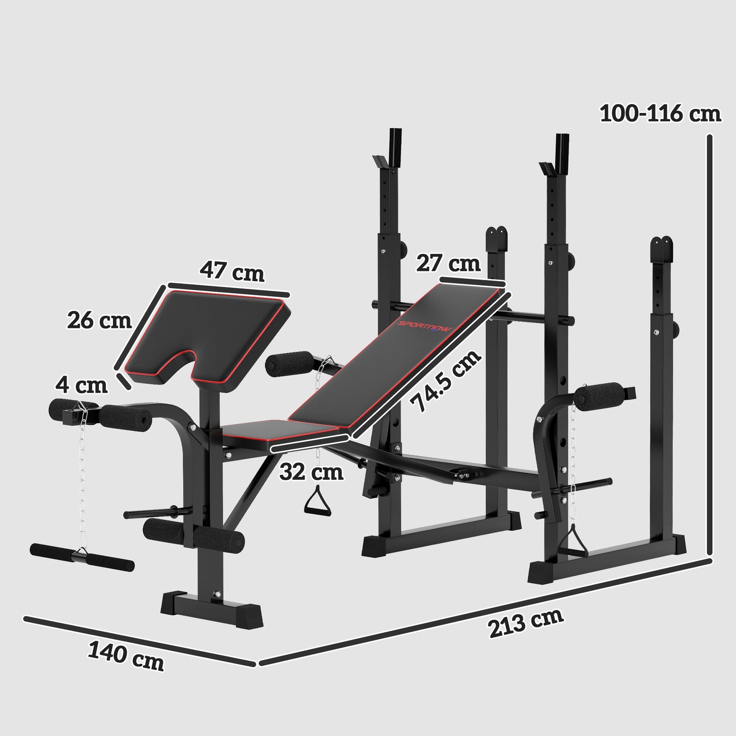 SPORTNOW 3-in-1 Folding Weight Bench: Rack, Preacher Curl & Leg Machine