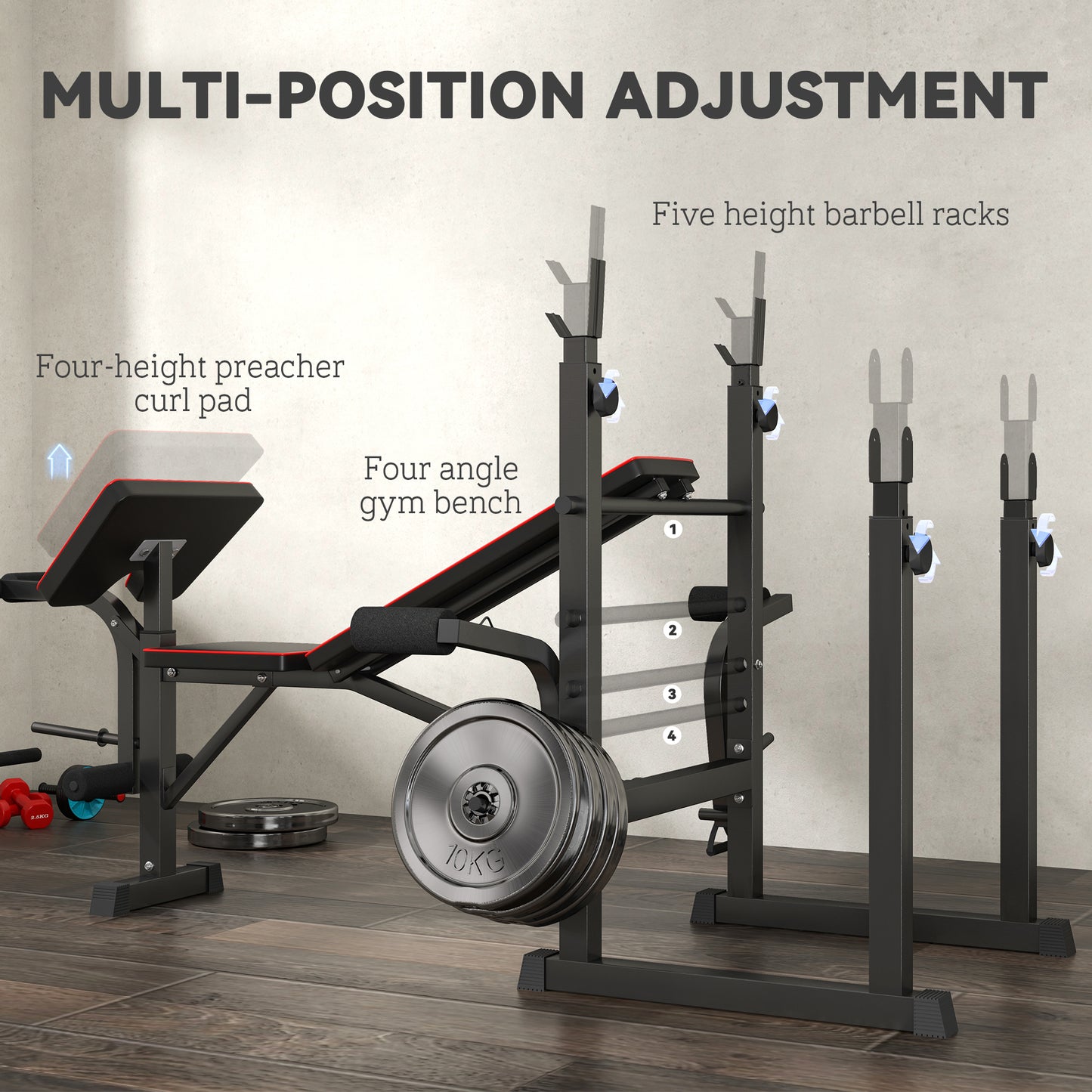 SPORTNOW 3-in-1 Folding Weight Bench: Rack, Preacher Curl & Leg Machine