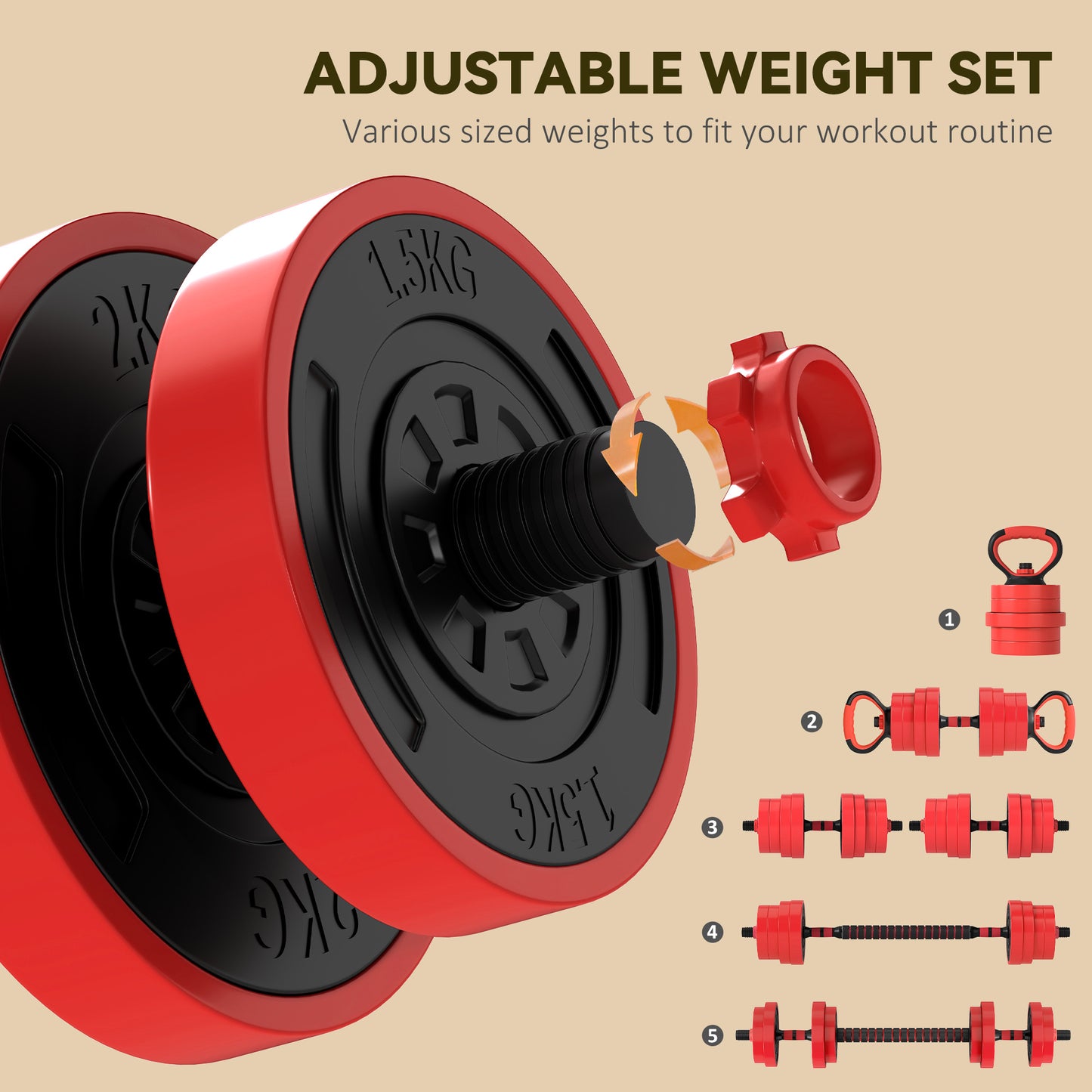 SPORTNOW 4-in-1 Adjustable Weight Set: Dumbbells, Barbell, Kettlebell, Push-Up