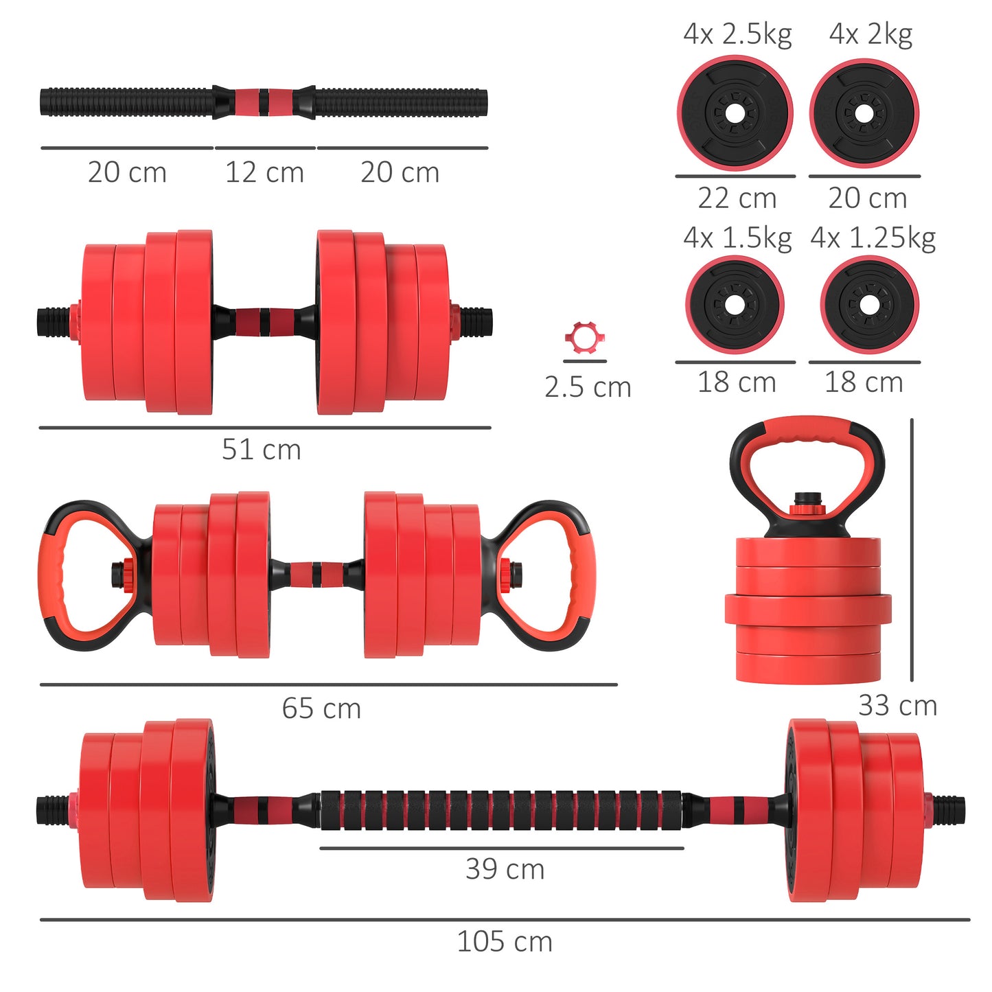 SPORTNOW 4-in-1 Adjustable Weight Set: Dumbbells, Barbell, Kettlebell, Push-Up