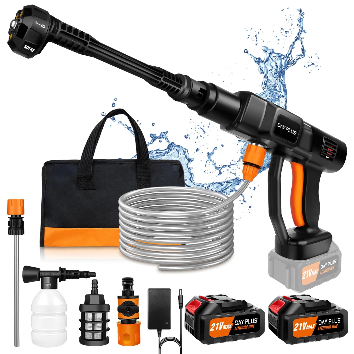 DayPlus Cordless Pressure Washer,6-in-1 Portable 150bar 3.0Ah Battery for Floor/Garden Cleaning