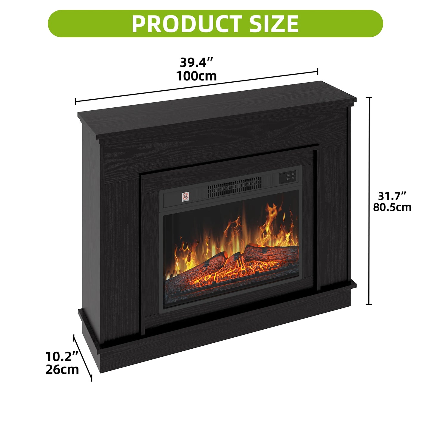 Balconera 23" Electric Fireplace Suite - Realistic Flame Effect Heats 30㎡, Timer & LED Light, 100×26×80.5cm