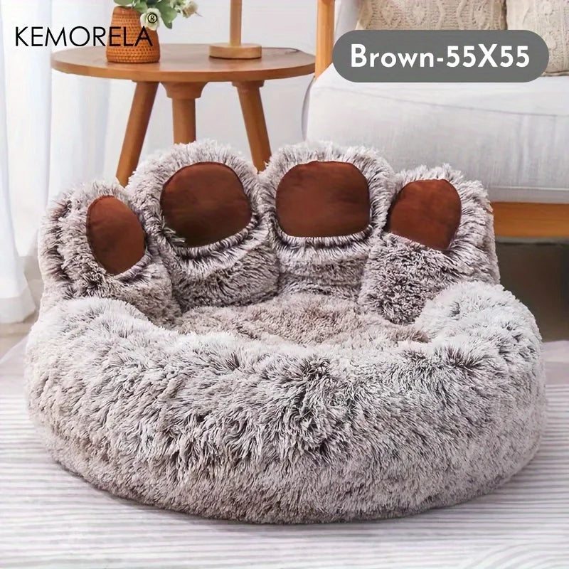 KEMORELA Creative Bear Paw-Shaped Plush Pet Nest Non-Slip Bottom Design Suitable for Small Pet Cats and Dogs