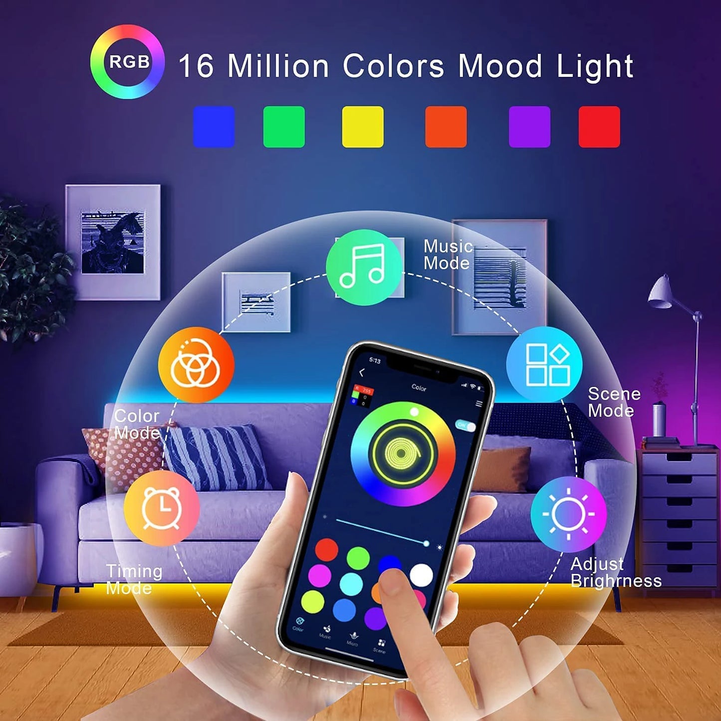 RGB Led Strip Lights 5m 10m 20m 30m Led Room Light with APP Control Flexible Ribbon Luces Led Tape