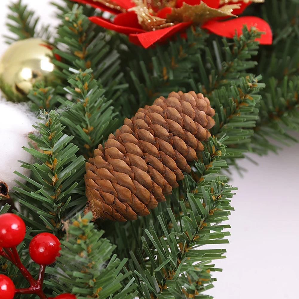 Christmas Hanging Decorations with Spruce Pine Cones Berry Ball 40CM Garland Decoration PVC Light Up for Wall Front Door Window