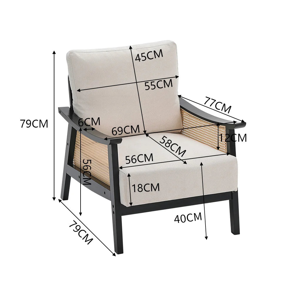 Mid Century Rattan Chair for Living Room Bedroom, 69Cm W X 79Cm D X 79Cm H