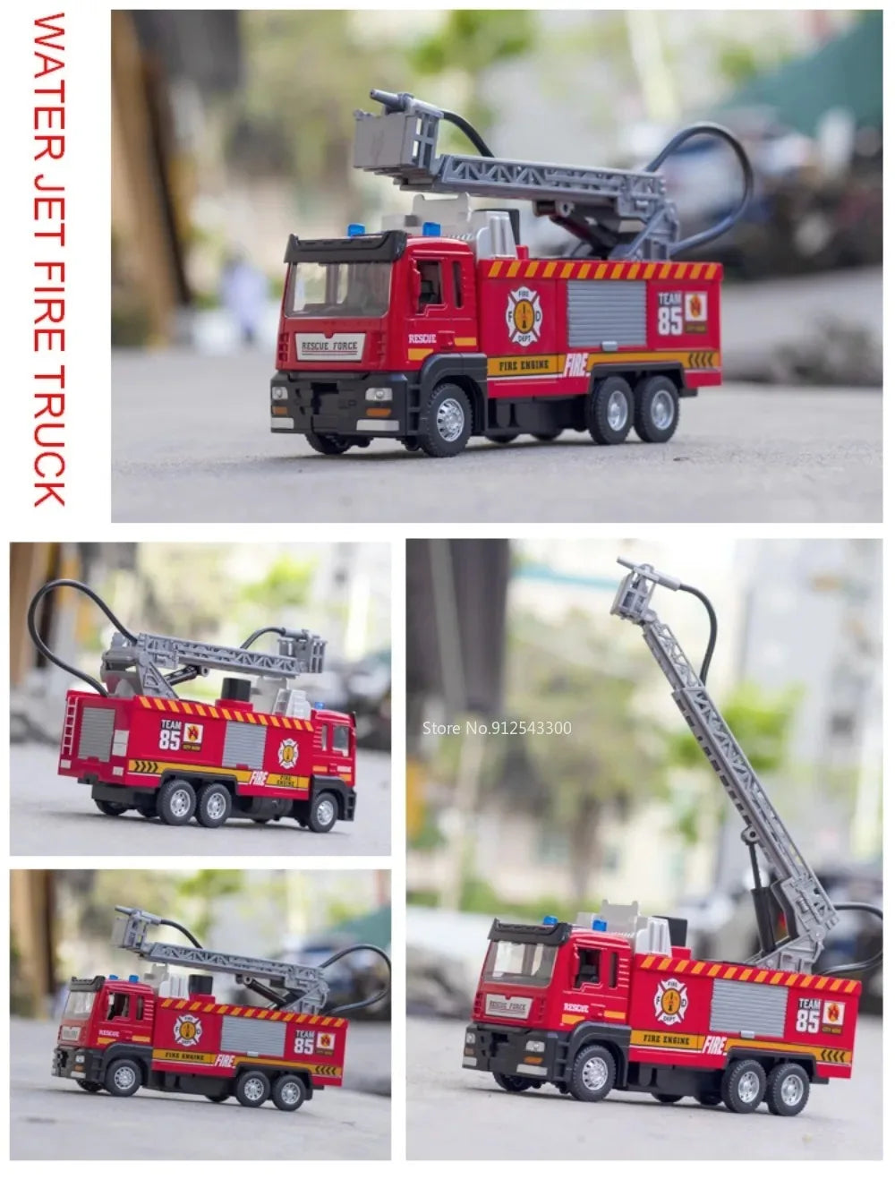 1:32 Scale Water Spray Fire Truck Model Ladder Trucks Toy Car Sound Light Christmas Gift