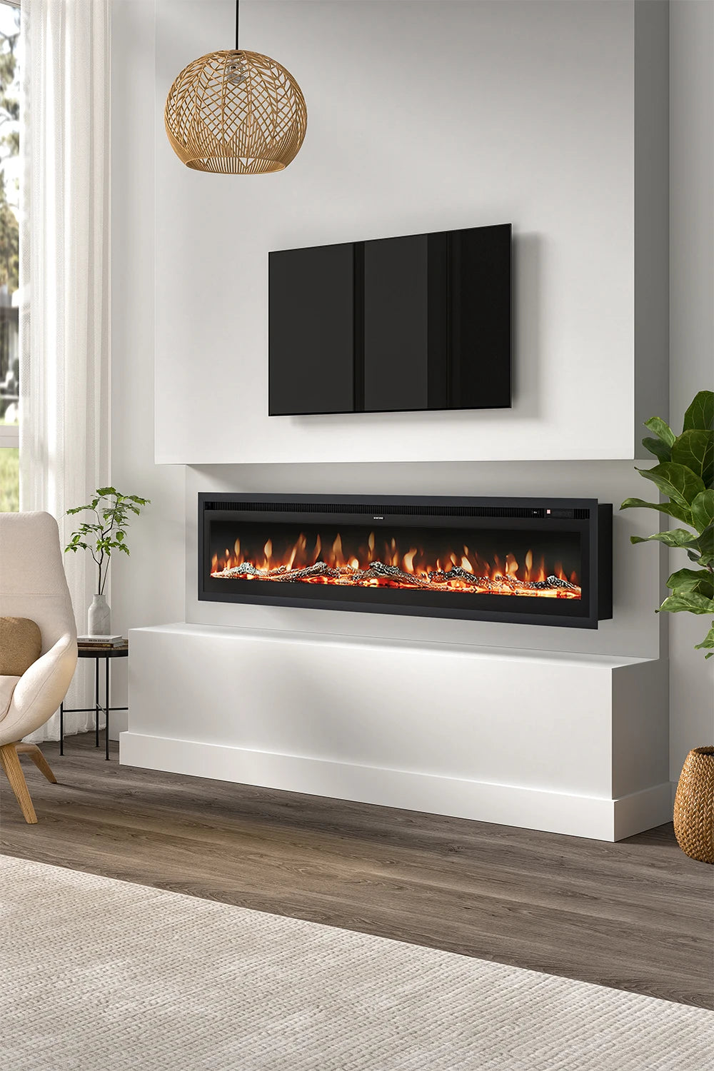 70/80 Inch Electric Fireplace with Remote 12 Flame Colours 1800W Home Decoration