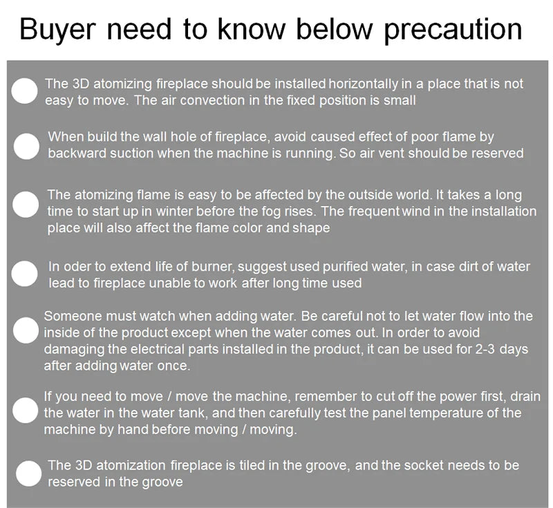 Smart Home 3D Fireplace Water Steam Humidifier LED Decorative Flame TV Wall Sound Electric