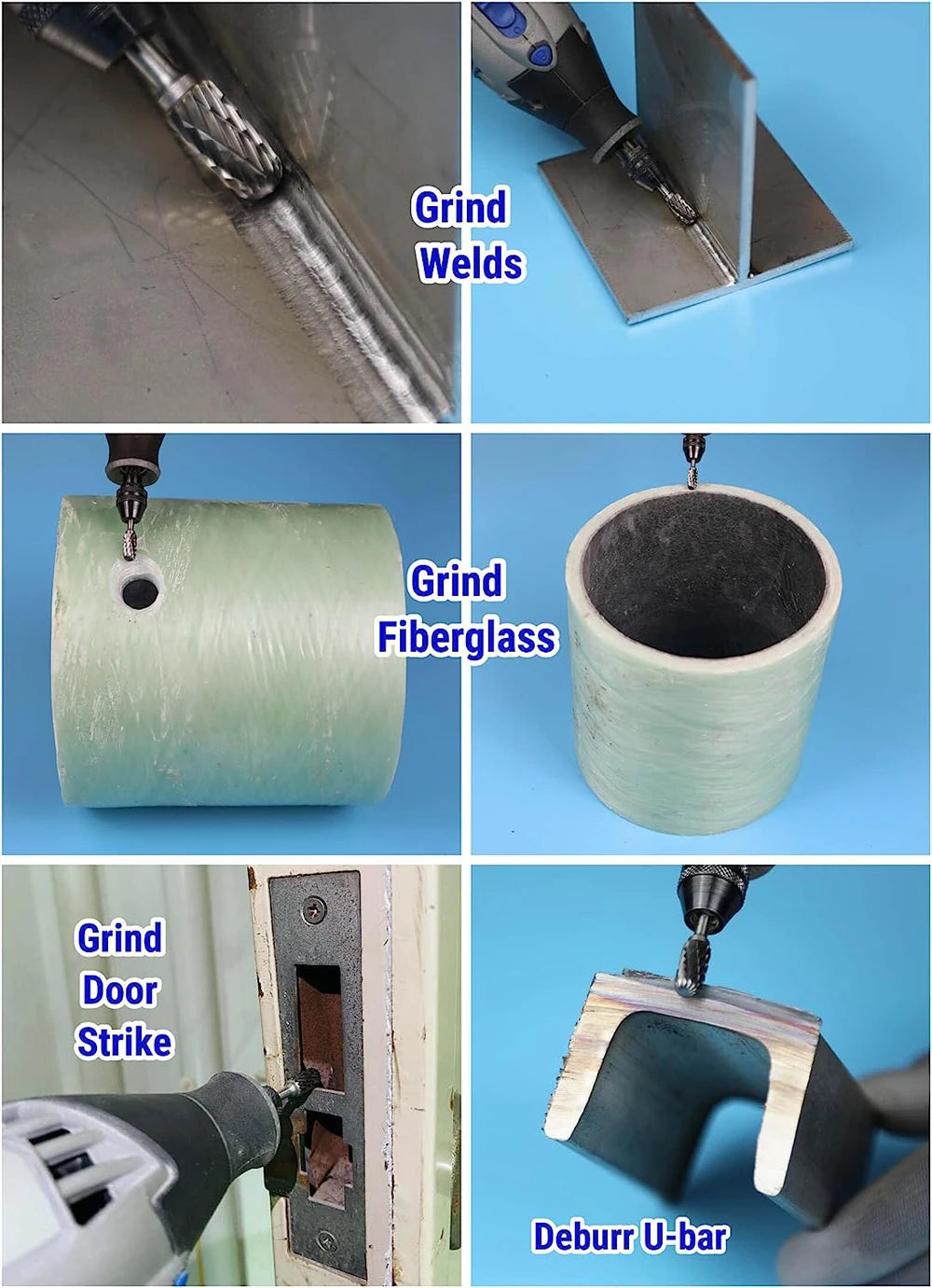 10PCS Carbide Burr Set Compatible with Dremel 1/8" Shank Die Grinder Rotary Tool Rasp Bits Wood Metal Carving Electric Grinding