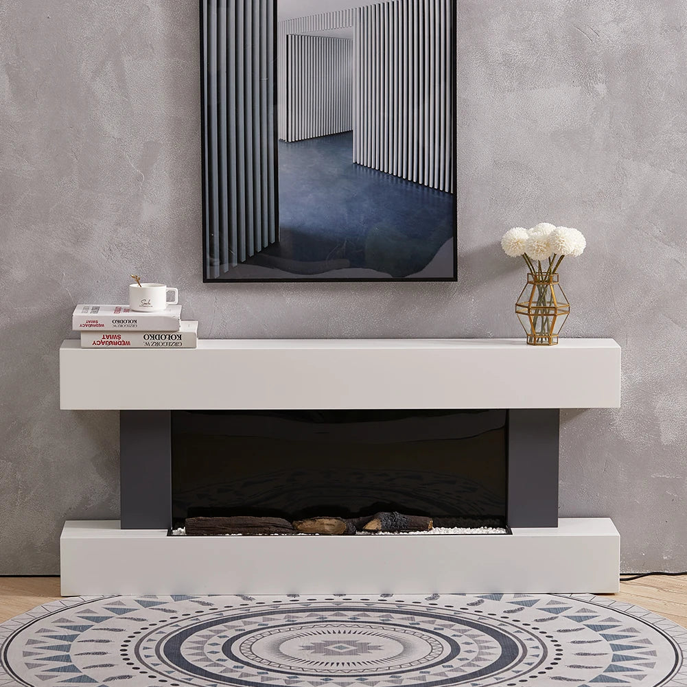 50 inch Large LED Fireplace Electric Heater Fire High Gloss glass Slim Flame