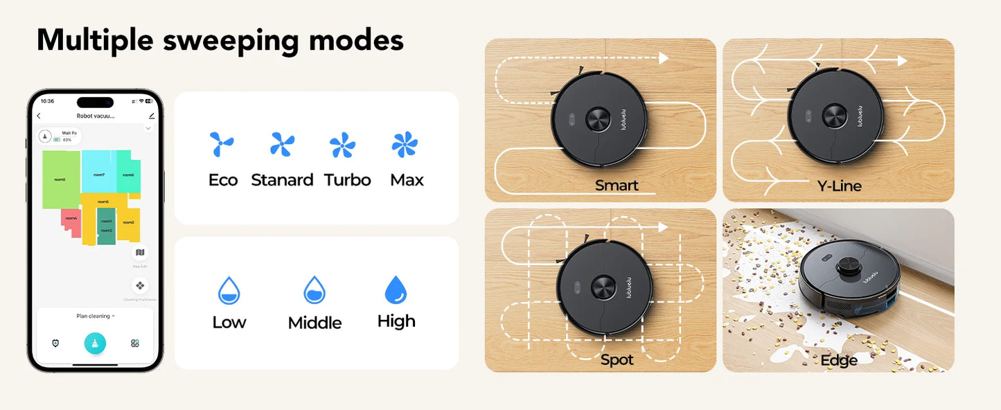 L15 ultra Robot Vacuum And Mop Combo 3 In 1 Vacuum Cleaner Auto-Charging 5 Maps