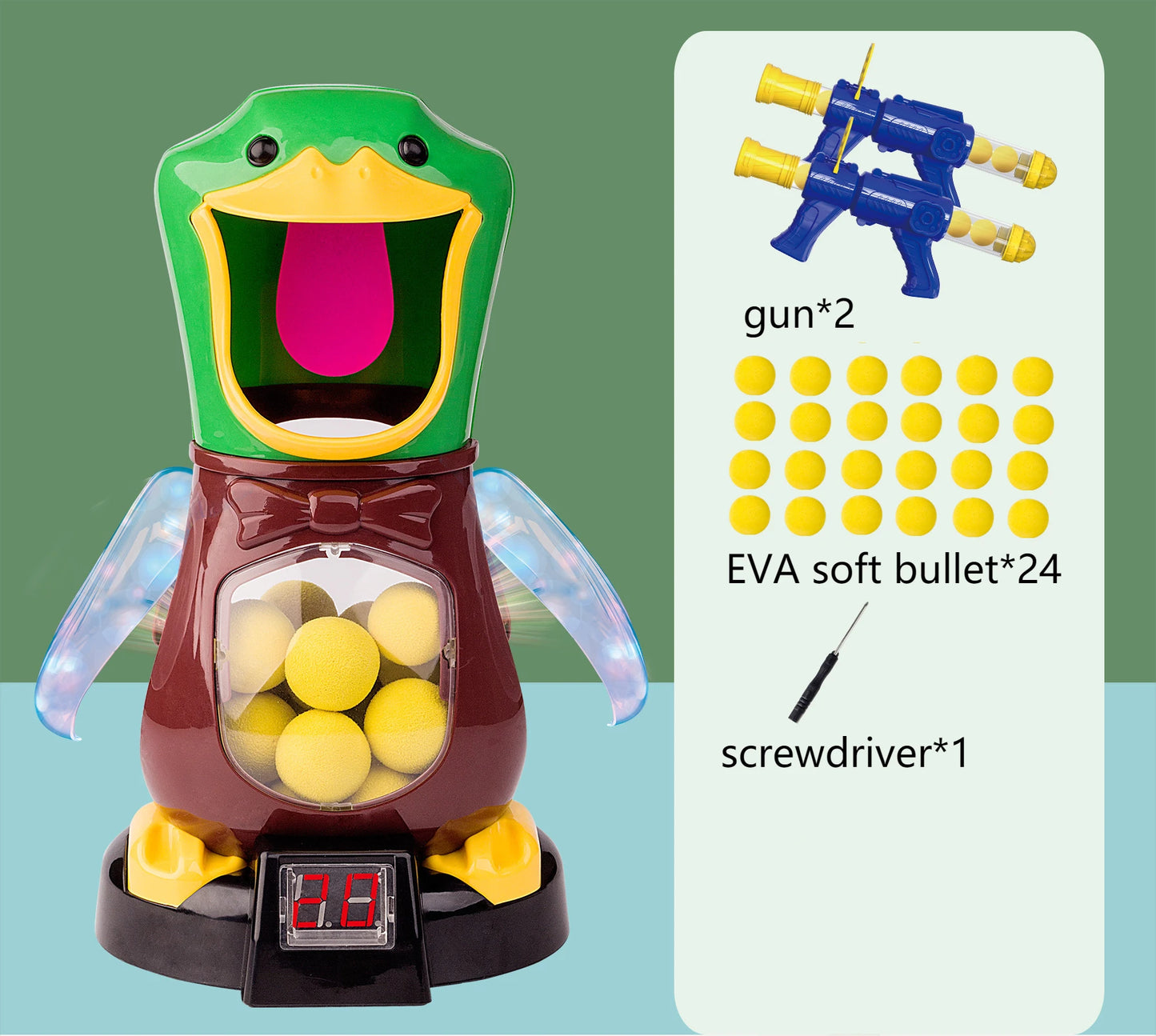 Hungry Shooting Duck Toys Air-powered Gun Soft Bullet Ball With Light Electronic Scoring Games for Kids