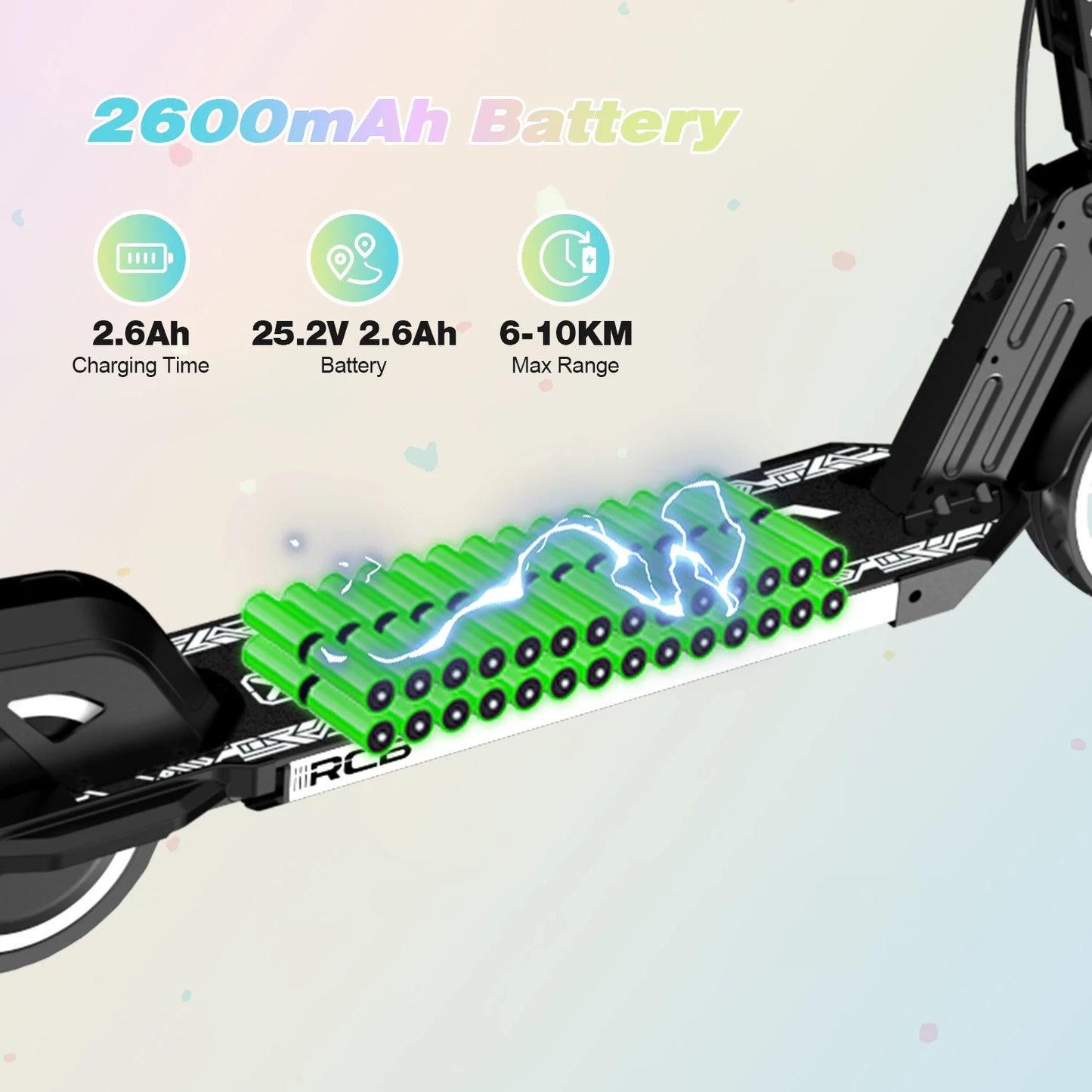 RCB R12 Electric Scooter for Kids Age 6-12, Rainbow Lights, 6.5" Foldable E Scooter, LED Display, Lightweight