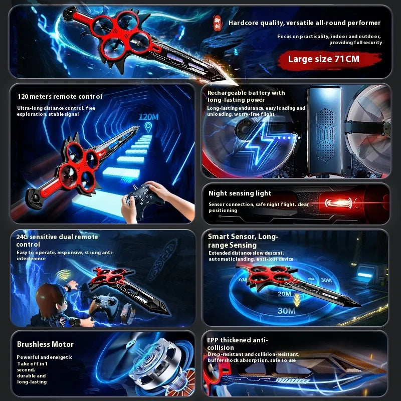 70cm Remote Flying Sword Drone,Rc Glider For Adults,3-Speed Stunt Hand Remote Controlled,Drop-Resistant Material,360° Stunt Flip