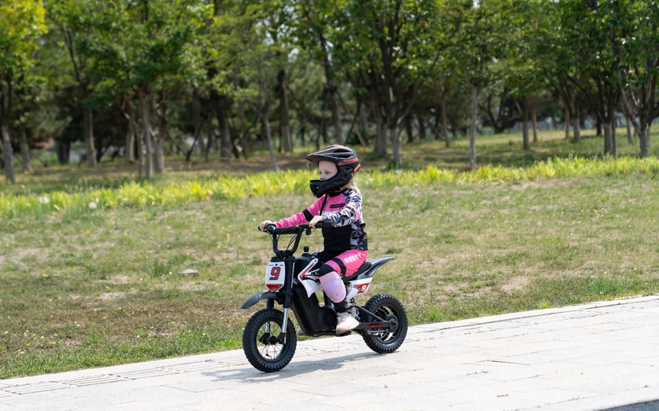 RCB Electric Motorcycle Kids, 36V 350W R9X PRO- Up 25KM/H &16KM Long-Range, 3-Speed