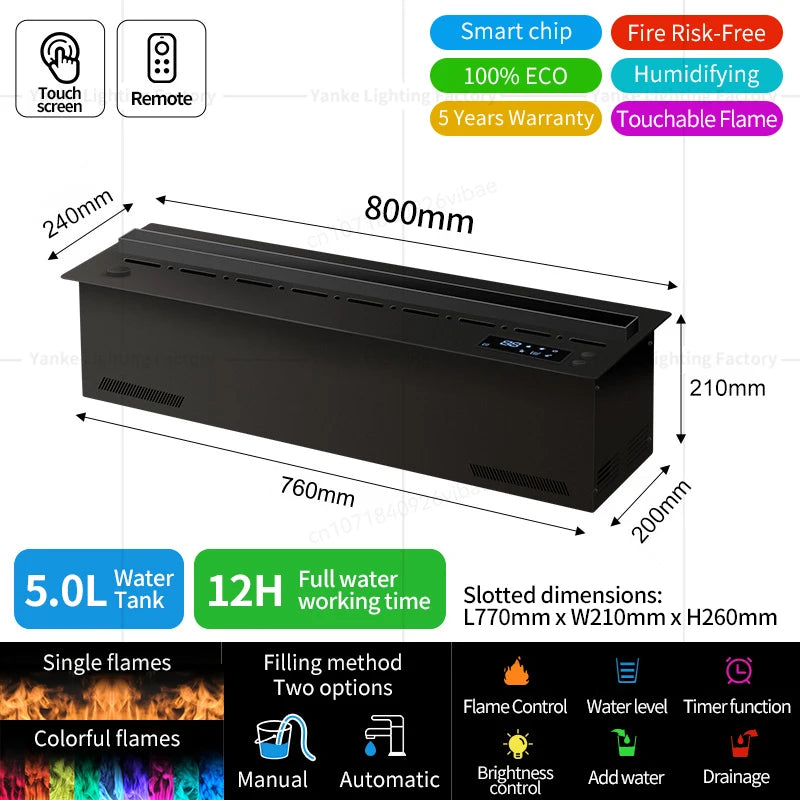 3D Water Electric Fireplace Mist Embedded Remote Control APP Interior Decoration