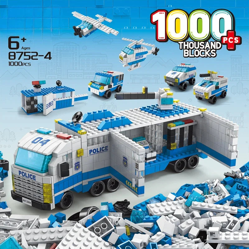 585pcs 8 in 1 SWAT Police Station Truck Model Building Blocks Set City Helicopter Bricks Toys for Kids Gifts