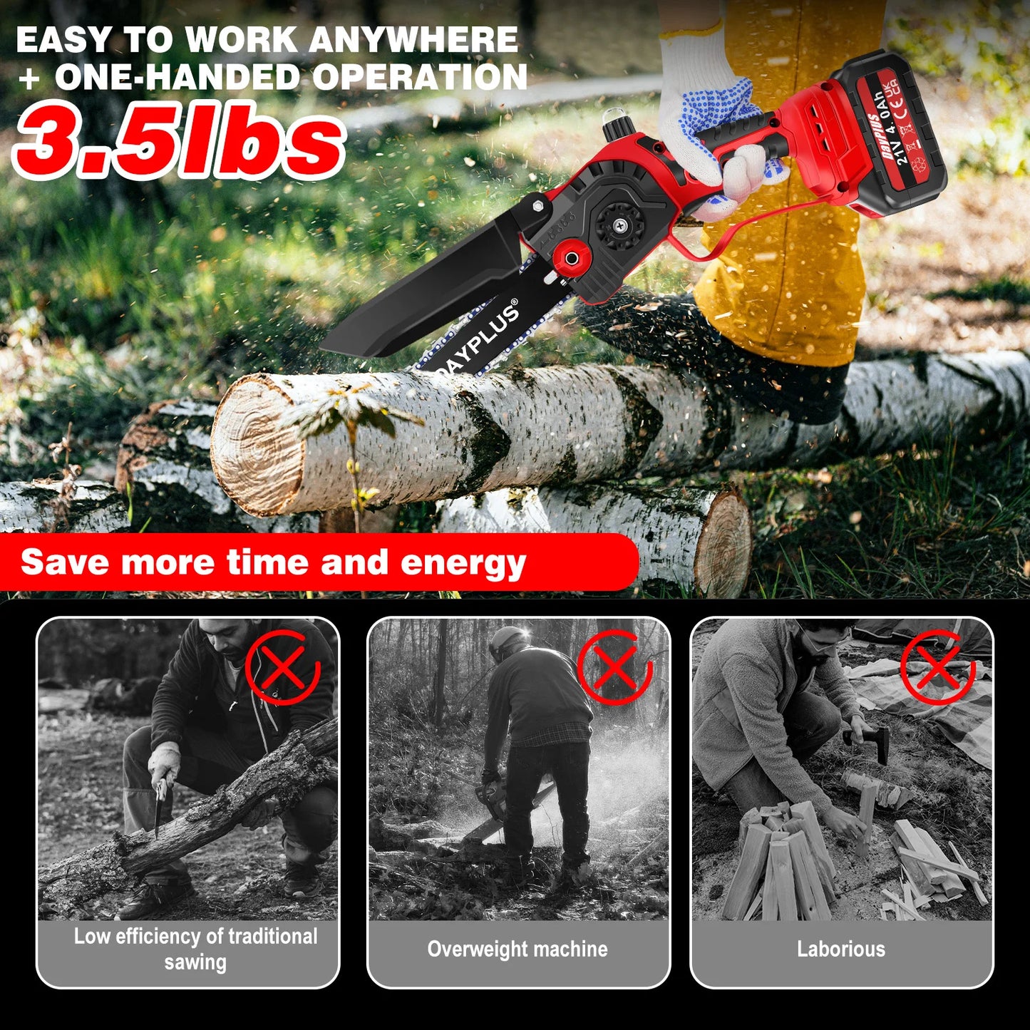 8Inch Cordless Electric Chainsaw Brushless + 4.0Ah Battery,One-Handed Portable