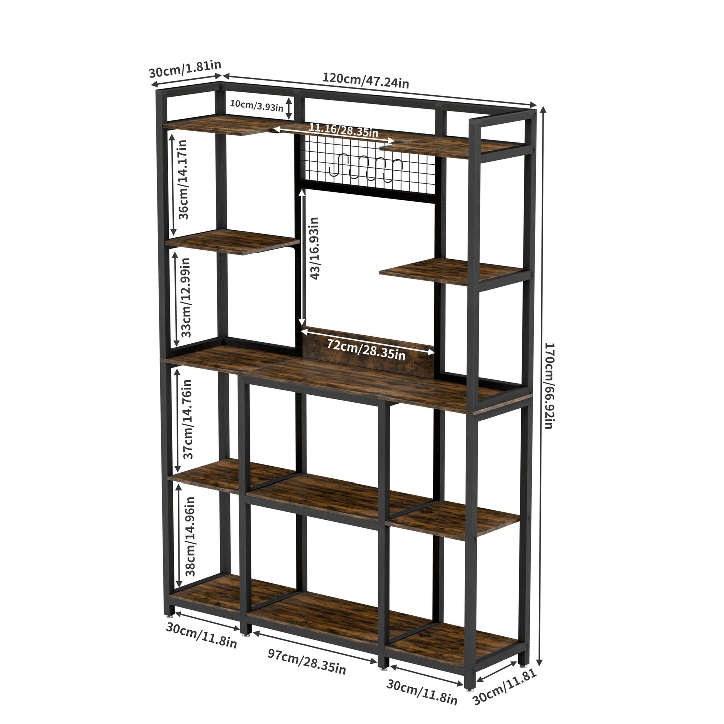 Stylish 5-Tier Industrial Baker's Rack - Perfect Kitchen Storage for Spices, Pots, and Pans with Hooks and Shelves