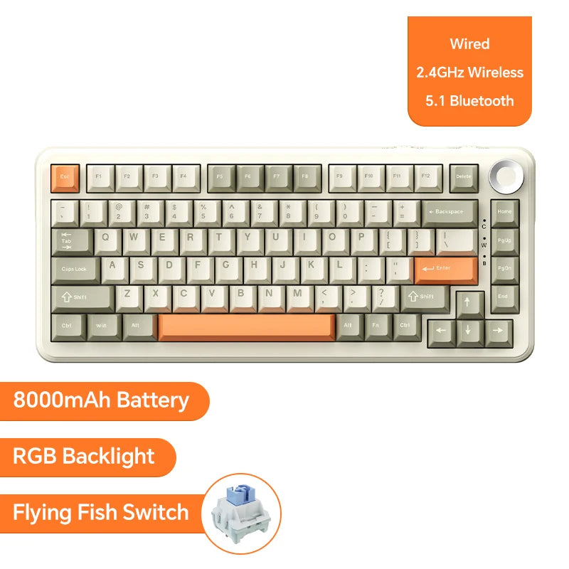 Pro Gaming Mechanical Keyboard Bluetooth 5.1/Wireless/C-Wired Customised Keyboard with Knob Hot Swapping Gasket