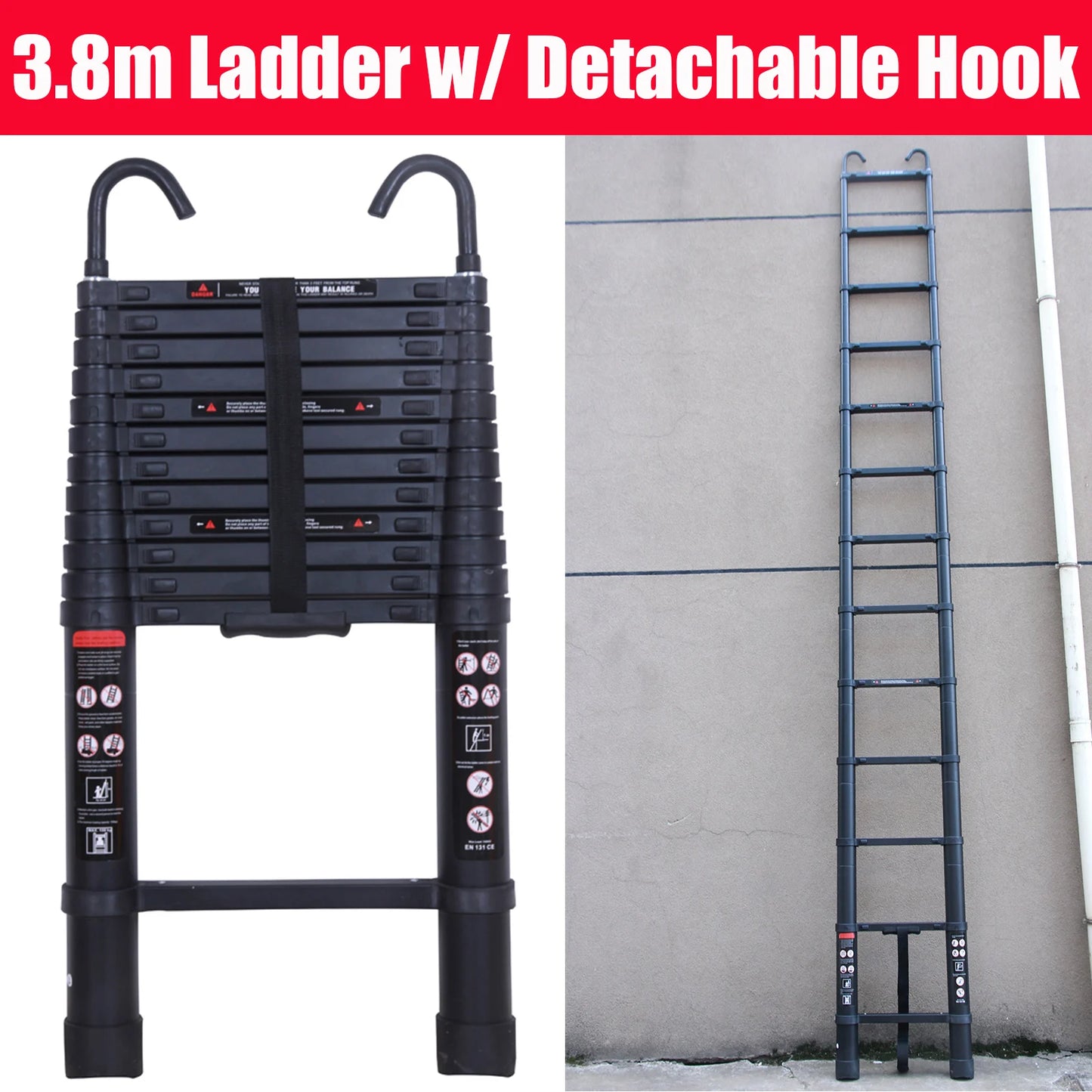 Telescopic Ladder 2.6m-6.2m, Portable Extendable Multi-Purpose Folding Aluminium Ladder Heavy Duty Extension Step