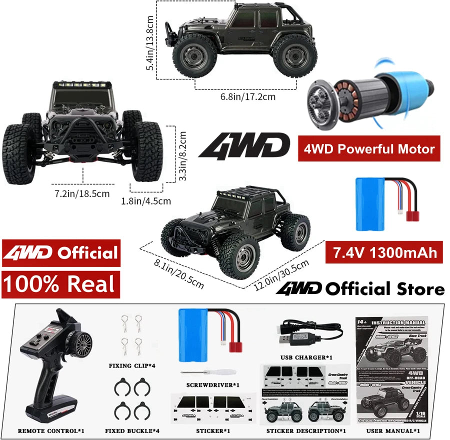 4WD 1:16 80KM/H Super Brushless 50KM/H Brushed RC Car 4x4 Off Road High Speed Drift Racing Truck Toy Kids Adults