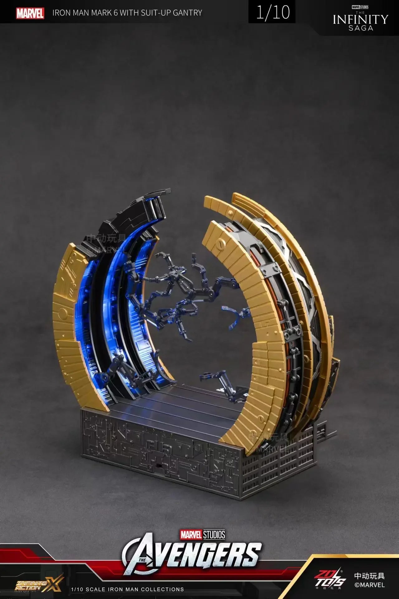 ZD Original Iron Man SUIT-UP GANTRY 1/10 Marvel Legend Demolition stand LED Light MK6 MK4 Armor Tony Stark Model Action Figure