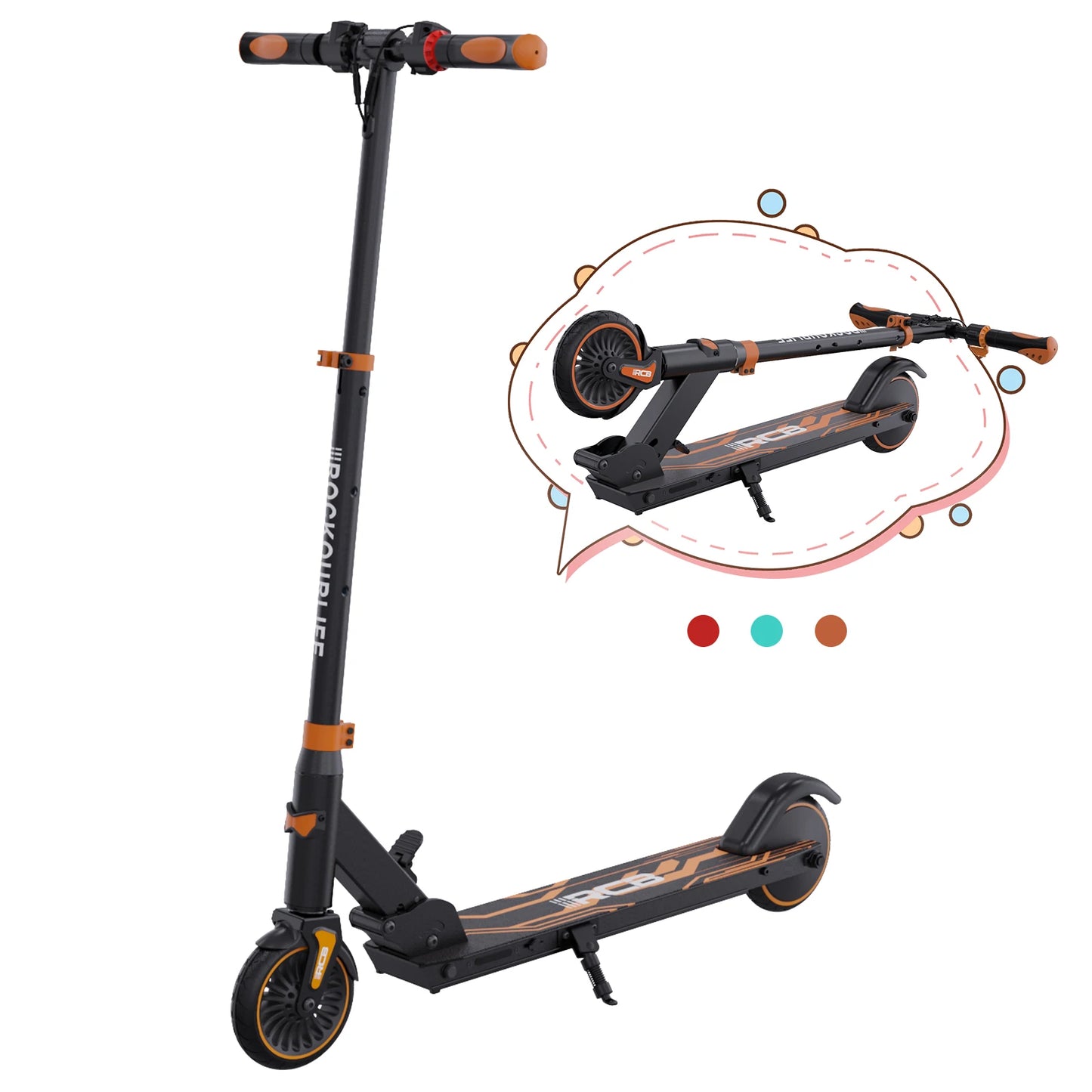 RCB Electric Scooter for Children Aged 8-12-16 Years, 7.55KG Foldable, Two Types of Braking