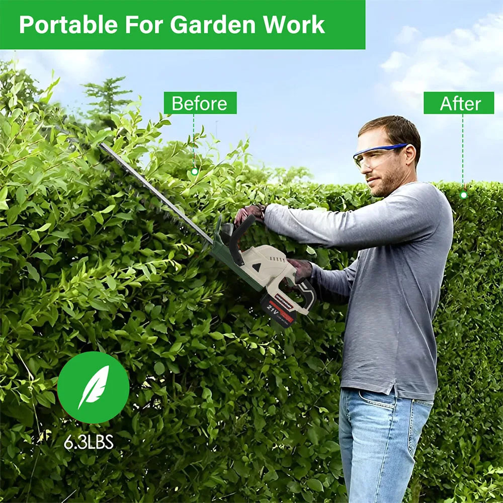 Brushless Cordless Electric Hedge Trimmer Garden Cutter with 2 Batteries