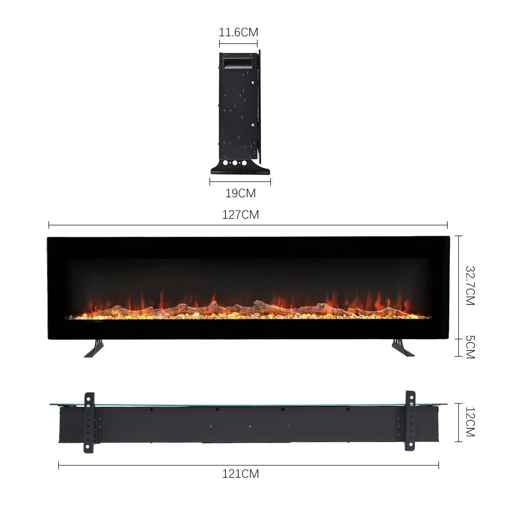 Wall Mount Electric Fireplace with Adjustable LED Lights Remote Control