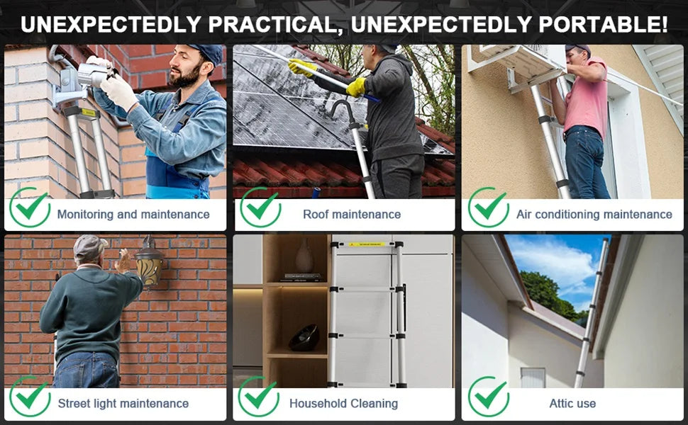 Multi-Size Aluminium Telescopic Ladder with Non-Slip Feet,Adjustable Lightweight Ladder