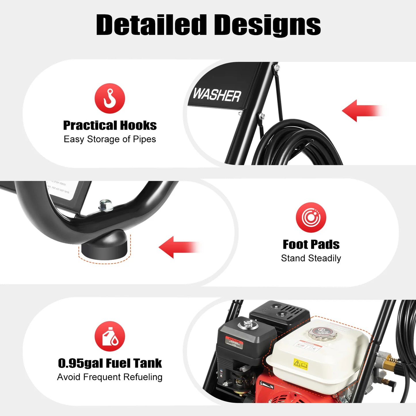 7.5HP 2200 PSI Pressure Washer with 5 Different Nozzles High Pressure Petrol Cleaner Pressure Washer