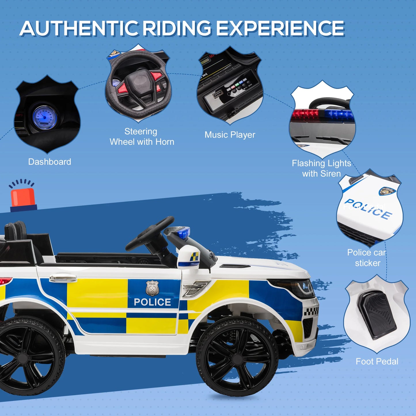 12V Range Rover Police Car Kid Electric Ride On w Remote Siren Bluetooth 3-6 Years
