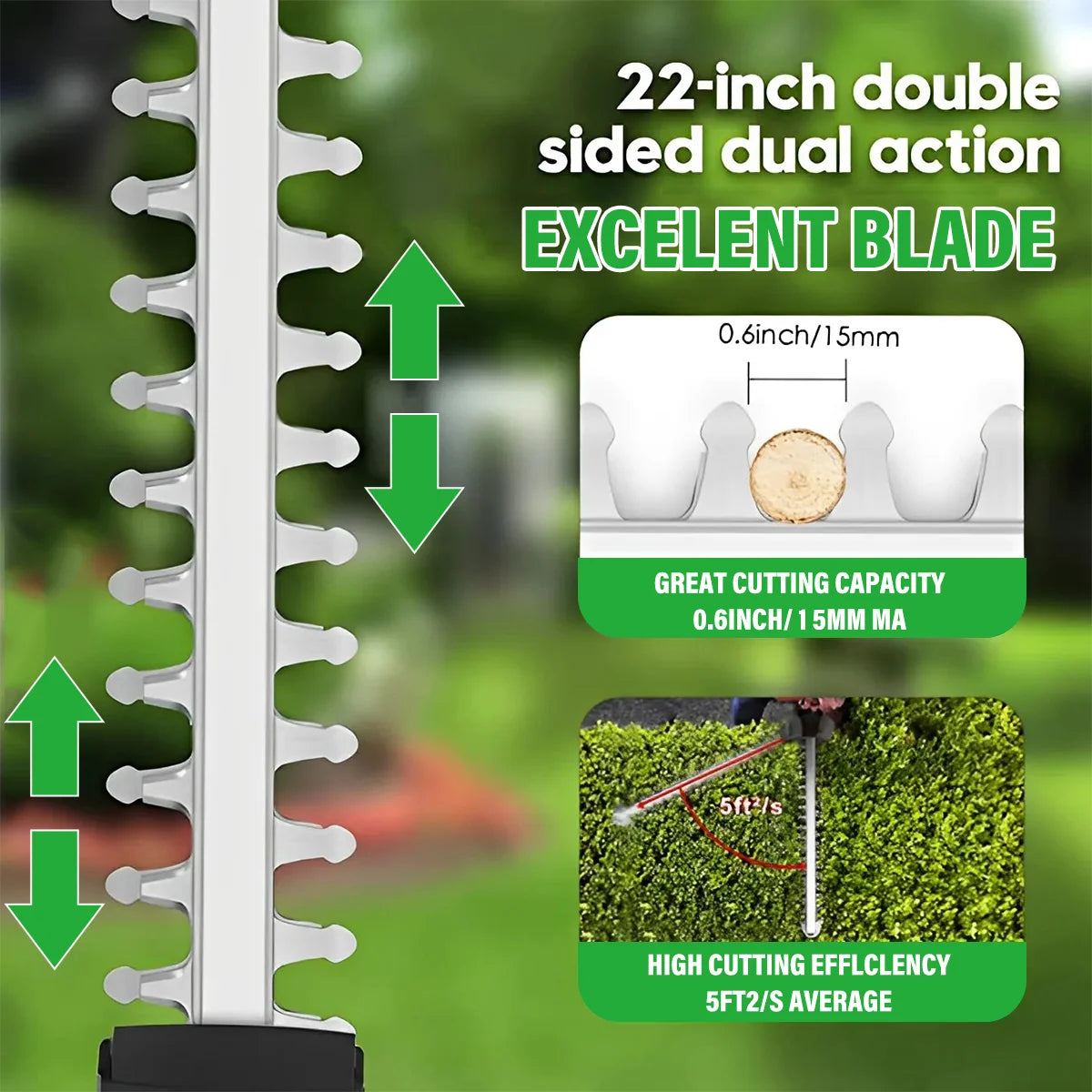 Brushless Cordless Electric Hedge Trimmer Garden Cutter with 2 Batteries