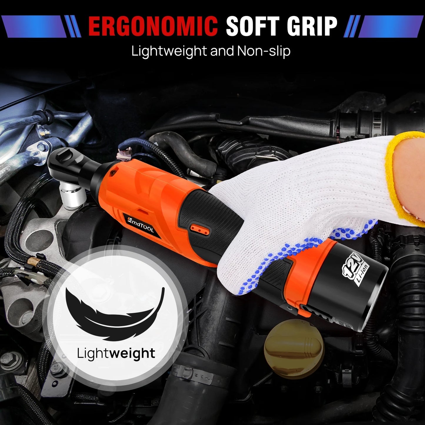 Cordless Ratchet Wrench,3/8" 12V Power Electric Ratchet Driver with 7 Sockets,Two 1500mAh Li-Ion Batteries