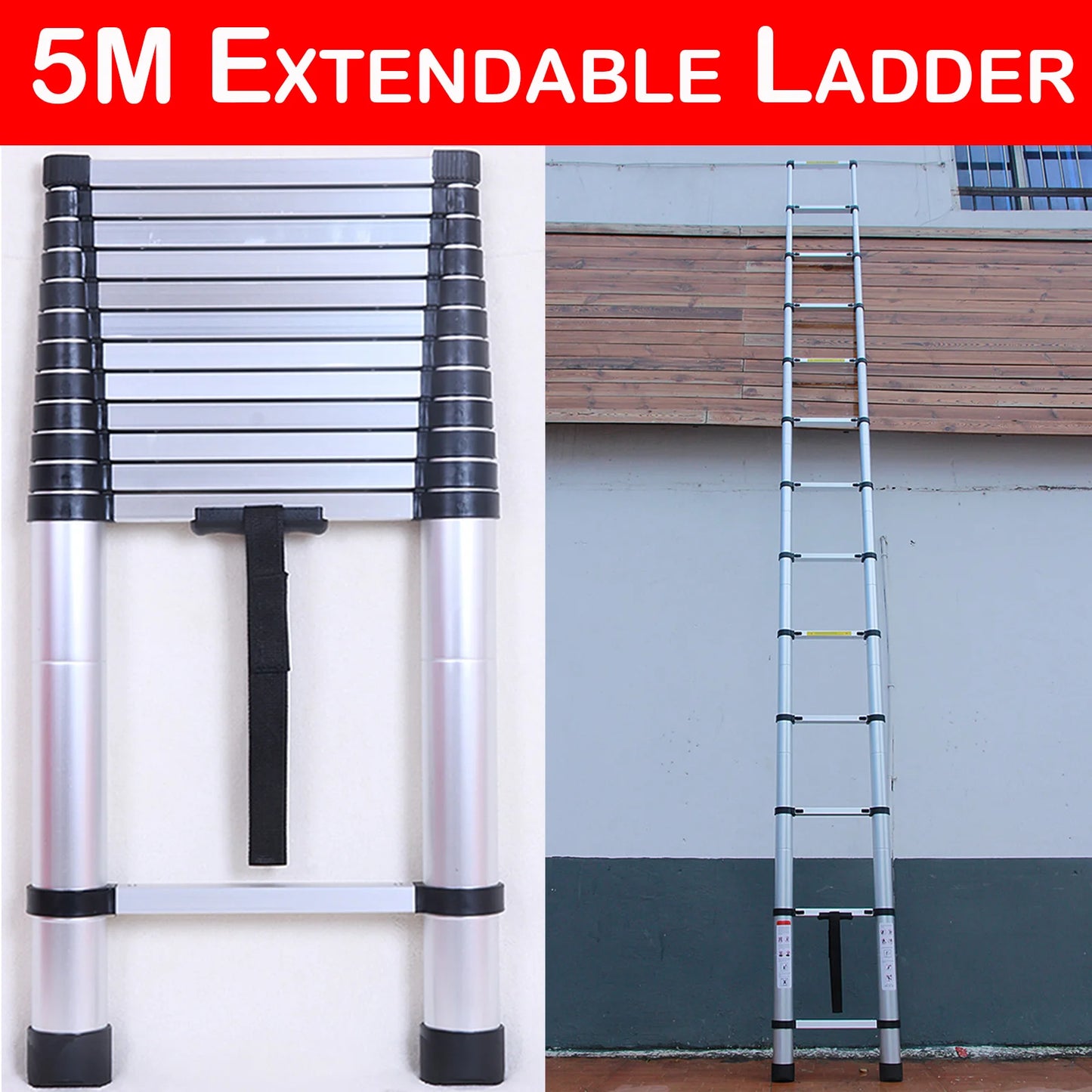 Telescopic Ladder 2.6m-6.2m, Portable Extendable Multi-Purpose Folding Aluminium Ladder Heavy Duty Extension Step