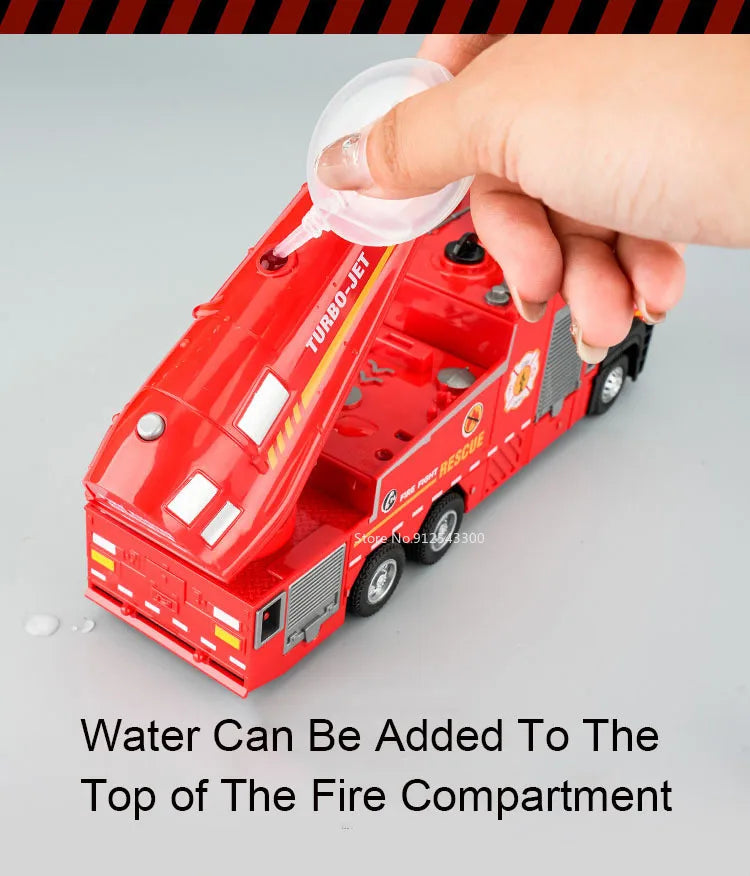 1:32 Scale Water Spray Fire Truck Model Ladder Trucks Toy Car Sound Light Christmas Gift