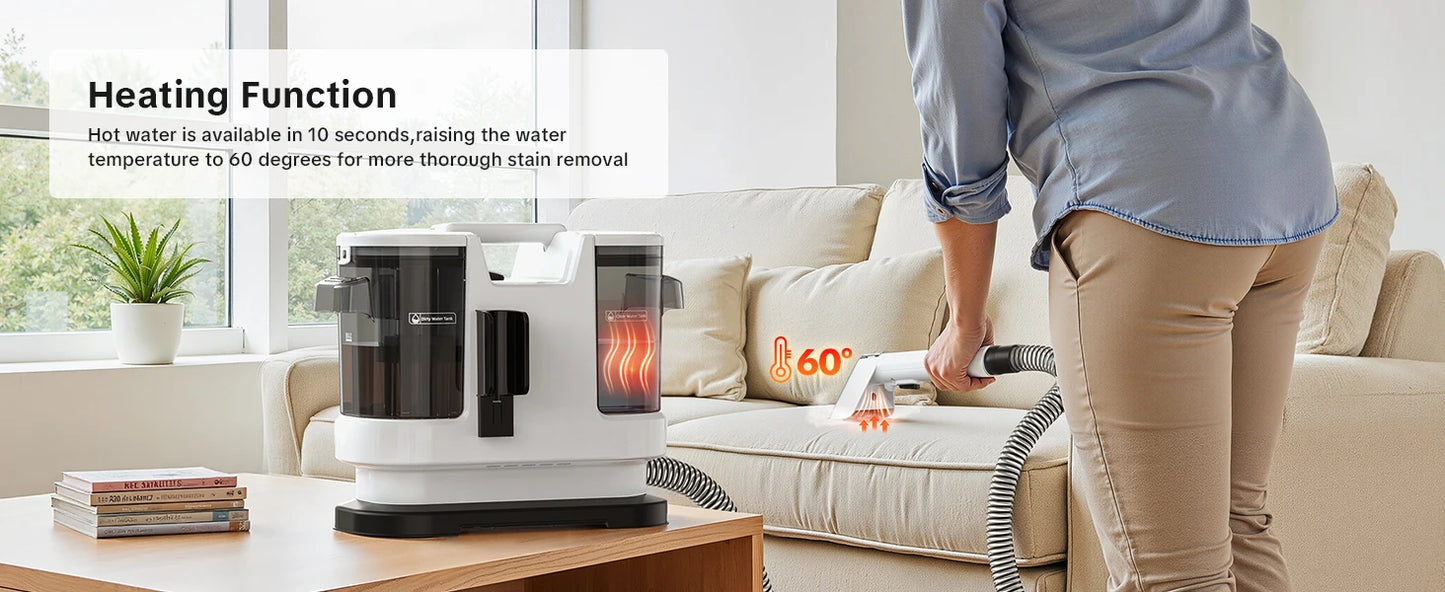 Lubluelu V8 800W Hot Water Carpet Cleaner  60°C Deep Clean Pet Stains 15kPa Strong Suction 5M Long Power Cord 1.75L Tank