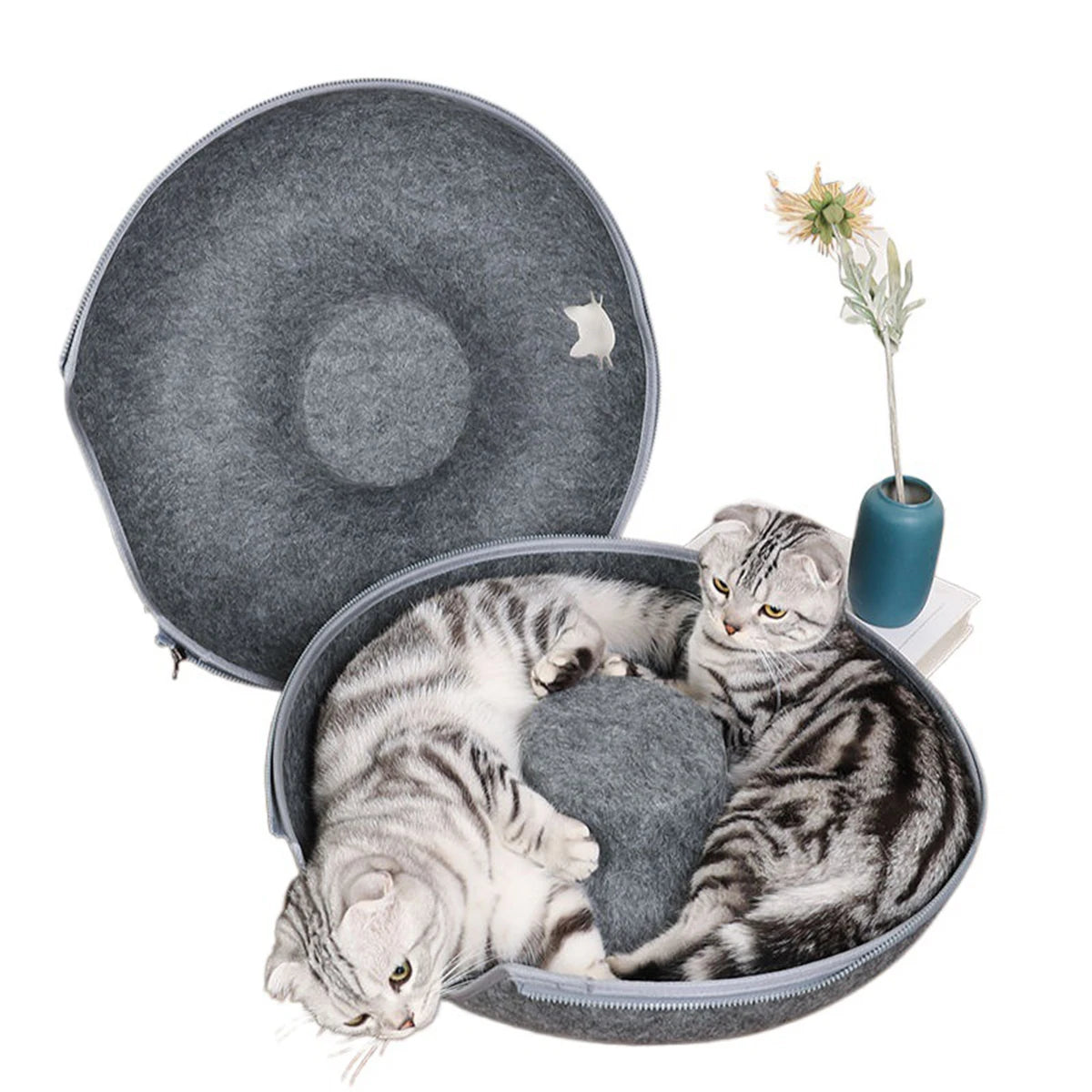 Interactive Round Small Cat Tunnel Nest Felt Kittens Bed House Scratcher
