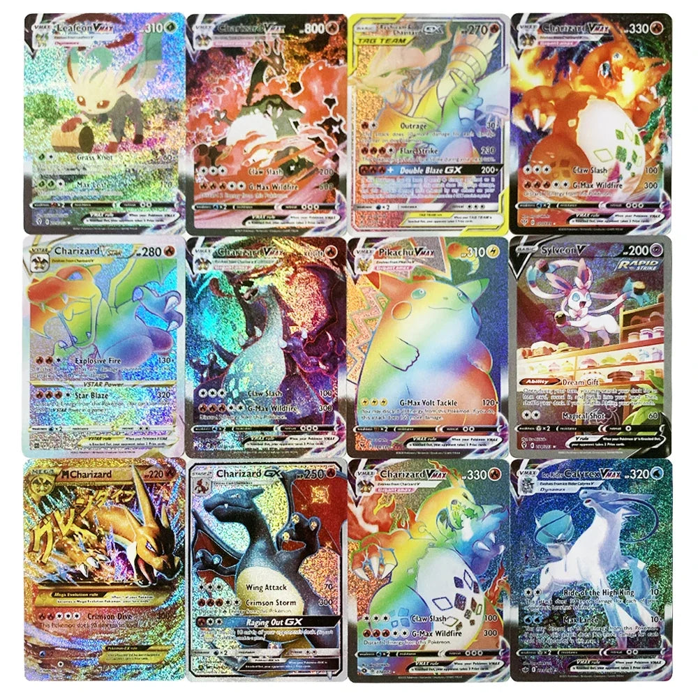 10-100Pcs English Pokemon Vmax GX EX Flash Card Charizard Pikachu Trade Card