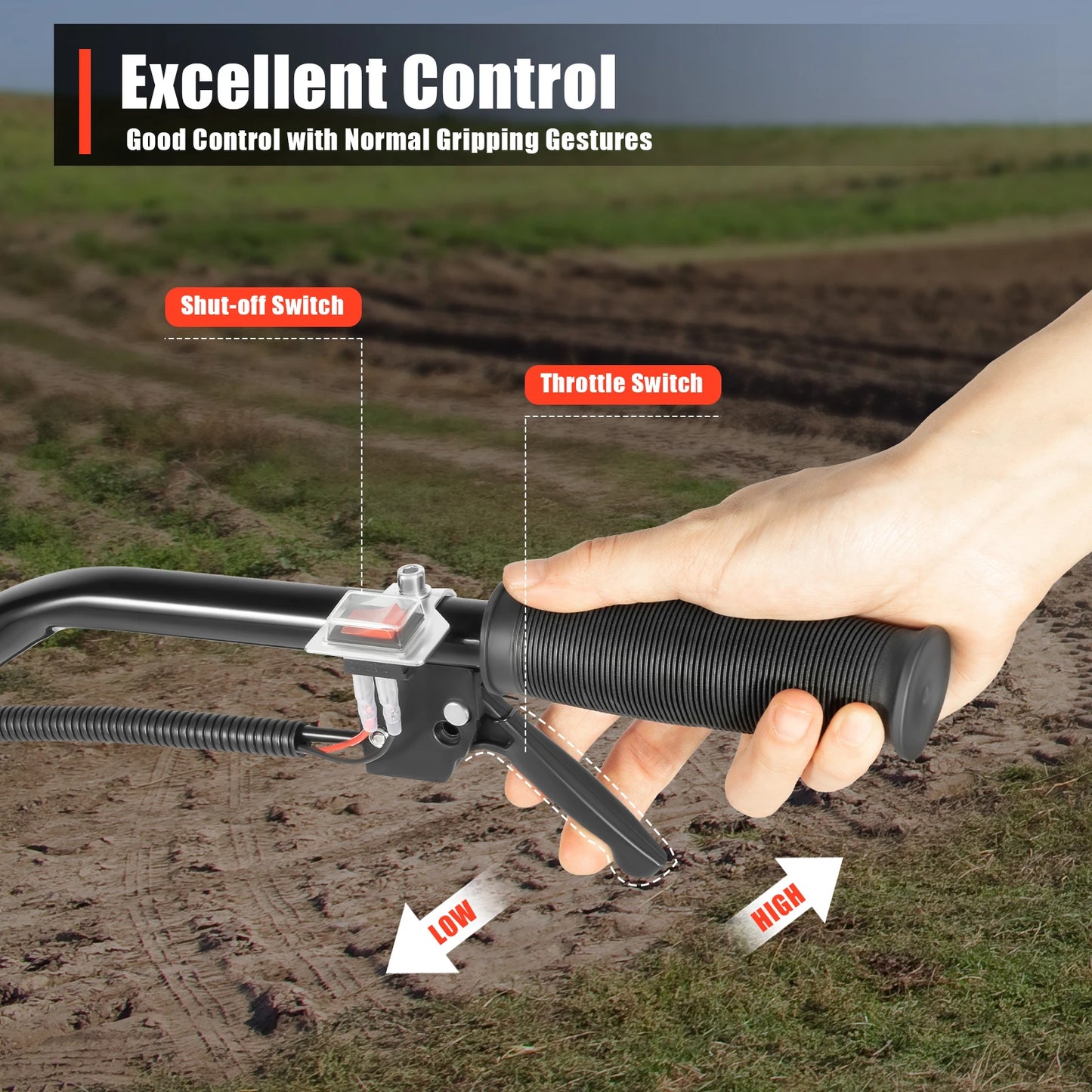 Powerful 52CC 1700W Garden Gasoline Tiller Cultivator Loosening Soil Machine