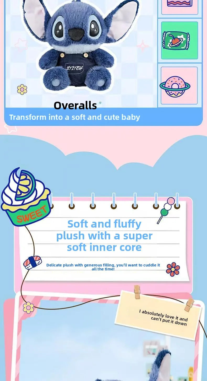 Miniso Disney Stitch Series No.12 Stitch Sitting Doll Hoodie Strap Pants Doll Cute