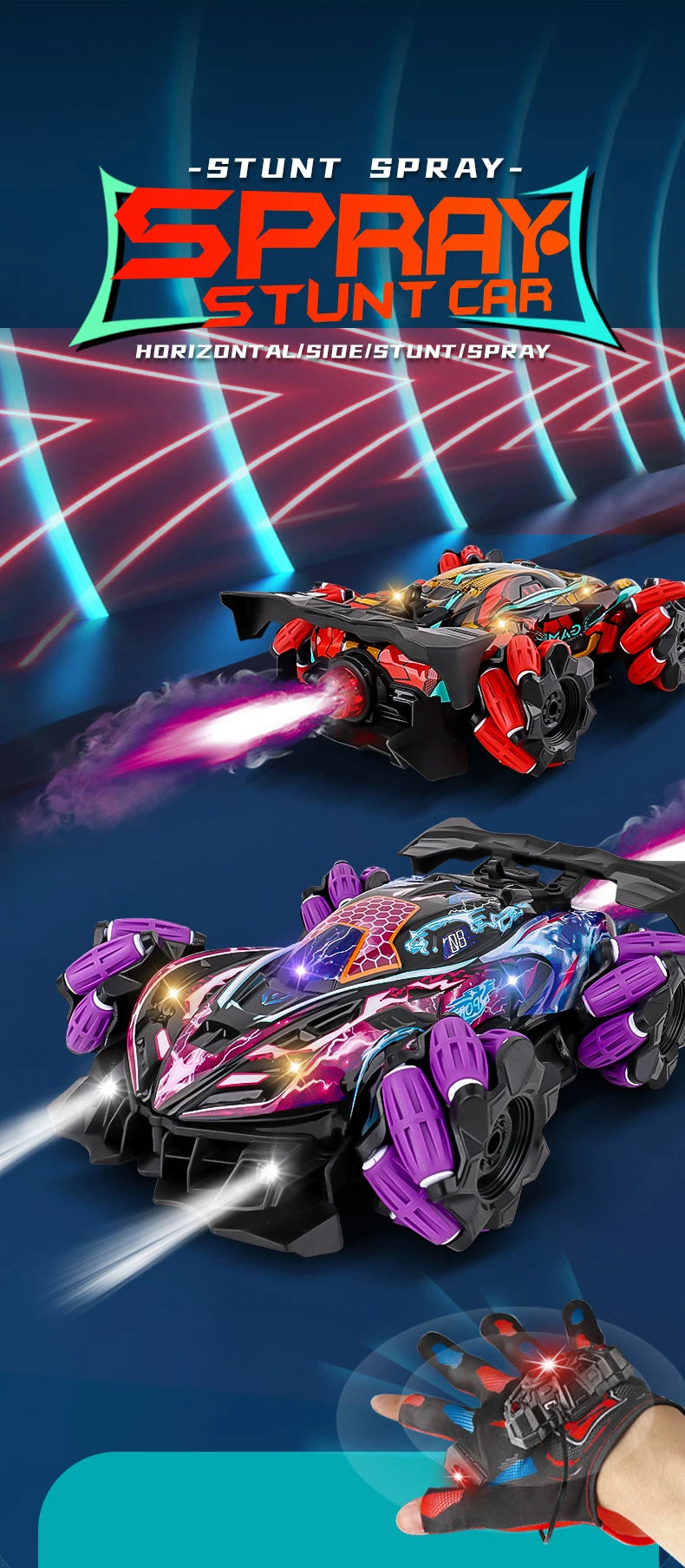 F1 RC Drift Car With Music Led Lights 2.4G Glove Gesture Radio Remote Control Spray Stunt Cars