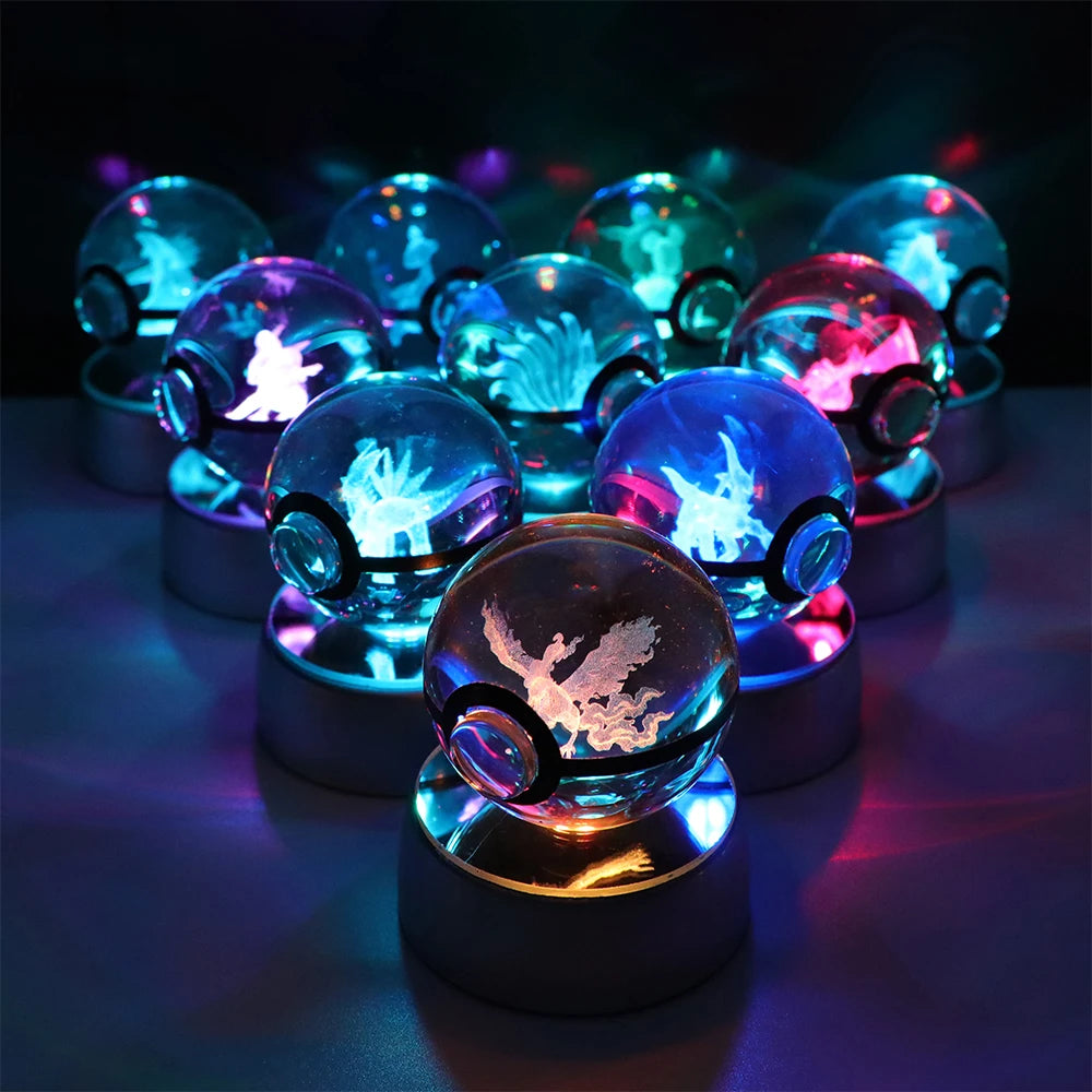 Pokemon 3D Crystal Ball Pikachu Gengar Eevee Mewtwo Anime Led Night Light
